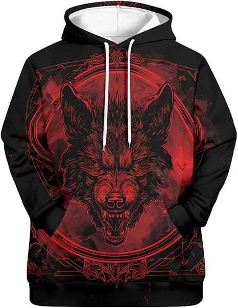 Autumn Winter Men's Viking Totem 3D Printed Long Sleeve Hoodie European and American Hip Hop Trendy Guard