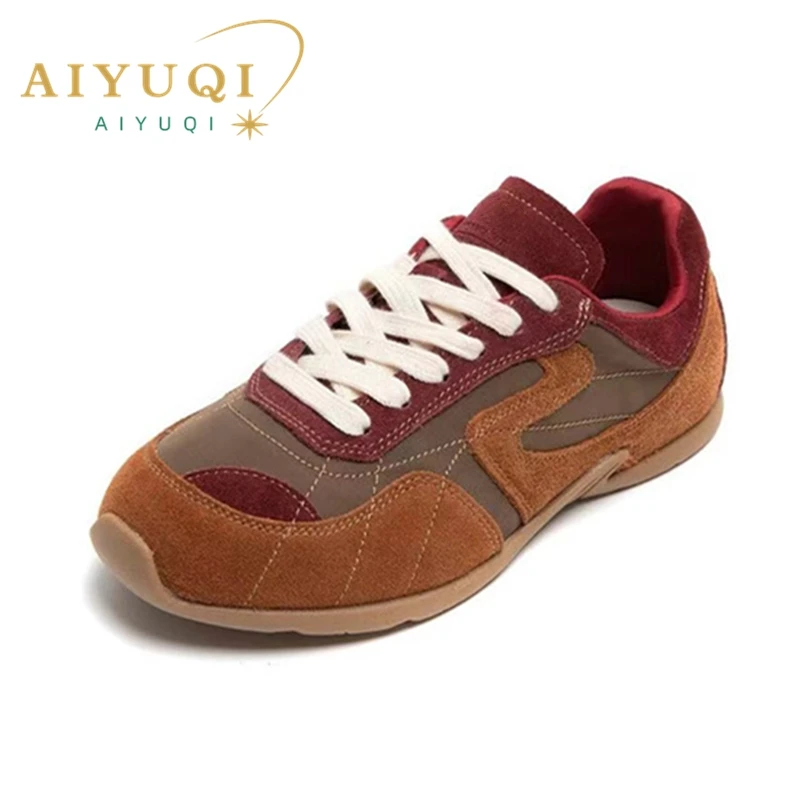 AIYUQI Women's Dexun Shoes Flat Sneakers Shoes Women Real Leather Color Matching Large Size Female Shoes