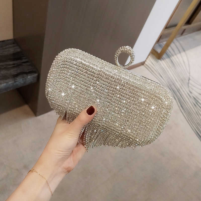 Spring/Summer New Evening Bag Tassel Bag Water Diamond Handheld Bag Women's Shining Diamond Bag Banquet Single Shoulder Diagonal Cross Bag 241203