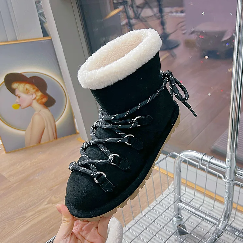 AIYUQI Flat Snow Boots Non-slip Women's Winter Shoes Large Size Women's Ankle Boots
