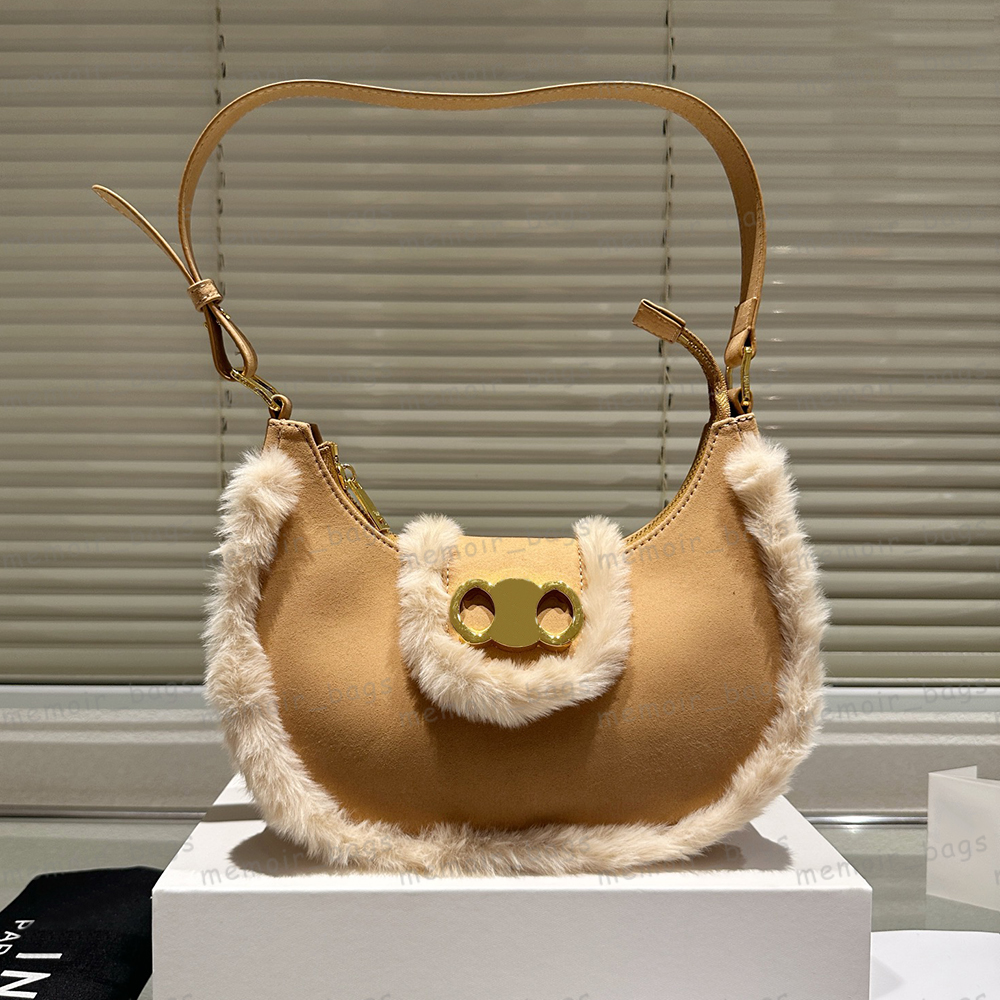 Fashion Chain Armpit Bag Womens Designer Bags Fur Shoulder Bag Mini Crossbody Bag Luxury Hobos Golden Buckle Handbag Purse Ladies Baguette Sac BXD2412031F-10