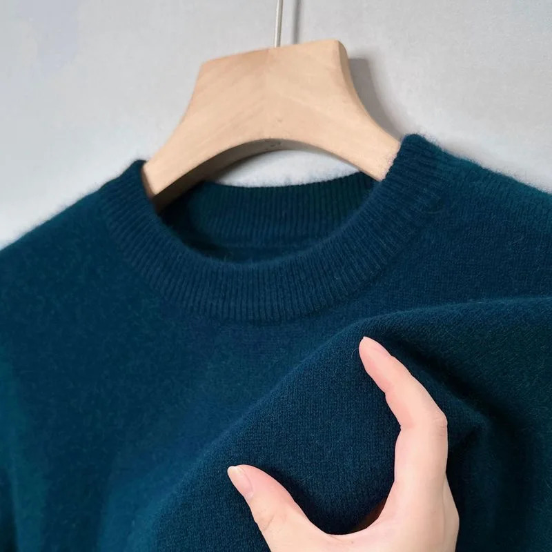 High Quality Woolen Sweater Mens 100 Pure Wool Thickened Warm Semiturtleneck Round Neck Winter Knit Base Pullover Top 241202
