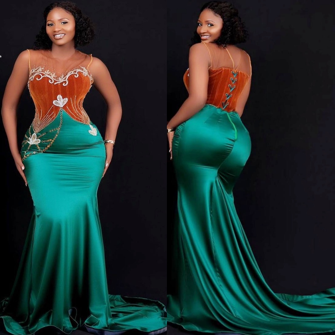 Hunter Green Mermaid Prom Dresses 2024 Embroidery Beaded Satin Evening Formal Party Second Birthday Engagement Gowns Plus Size Dress For Special Occas