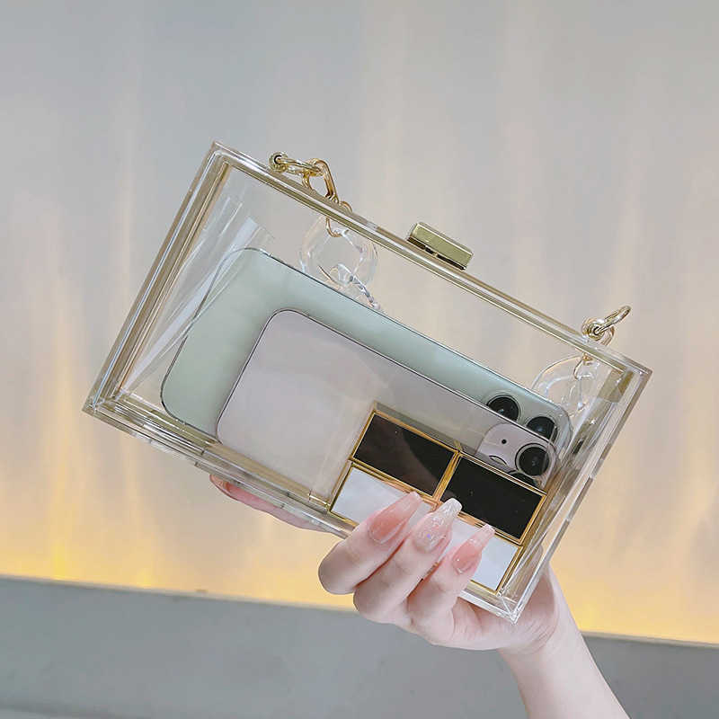 Acrylic box small square bag, high-end fashion transparent bag, mirror casual handbag, niche light luxury chain bag 241203