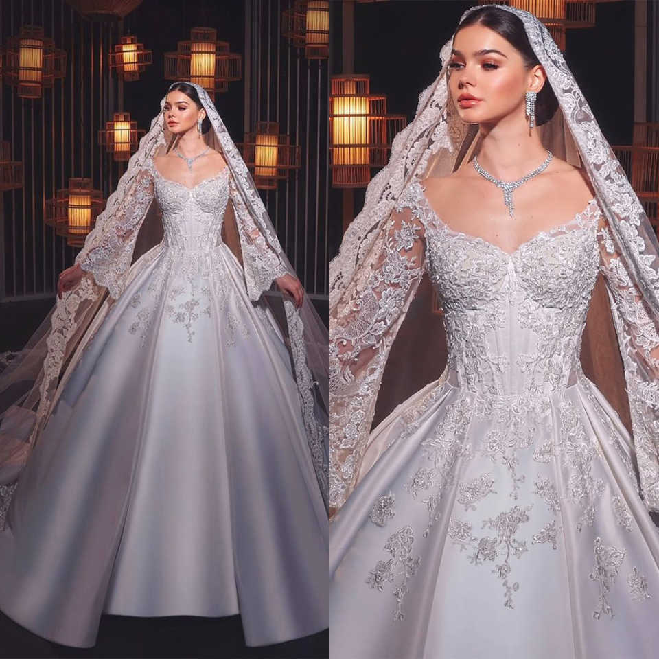 Vintage A e Wedding Dress For Women O Neck Long Sleeves Bridal Gown Lace Appliques Sweep Train Customized Dresses vestidos de novia