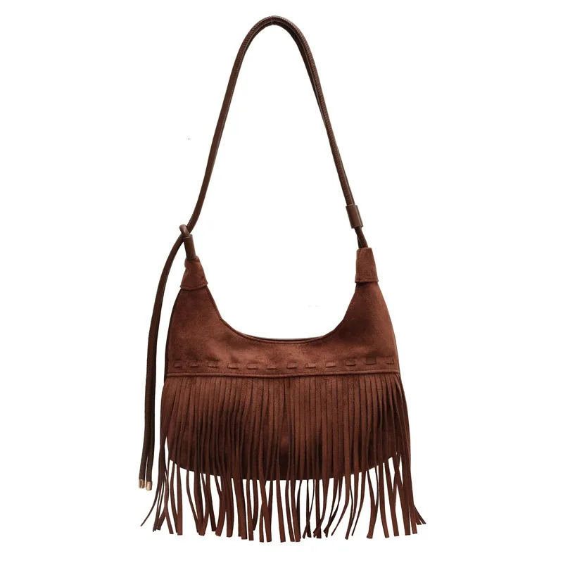 New Free Shipping Designer Bag 2025 Retro Suede Tassel Fashion Trend Half Moon Handbag Shoulder Cross Body Money Bag