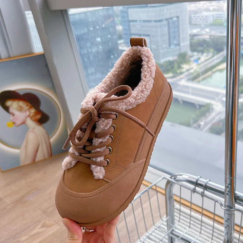 AIYUQI Winter Female Shoes Flat-soled Velvet Sneakers for Women Large Size Snow Boots Women's Fur Shoes