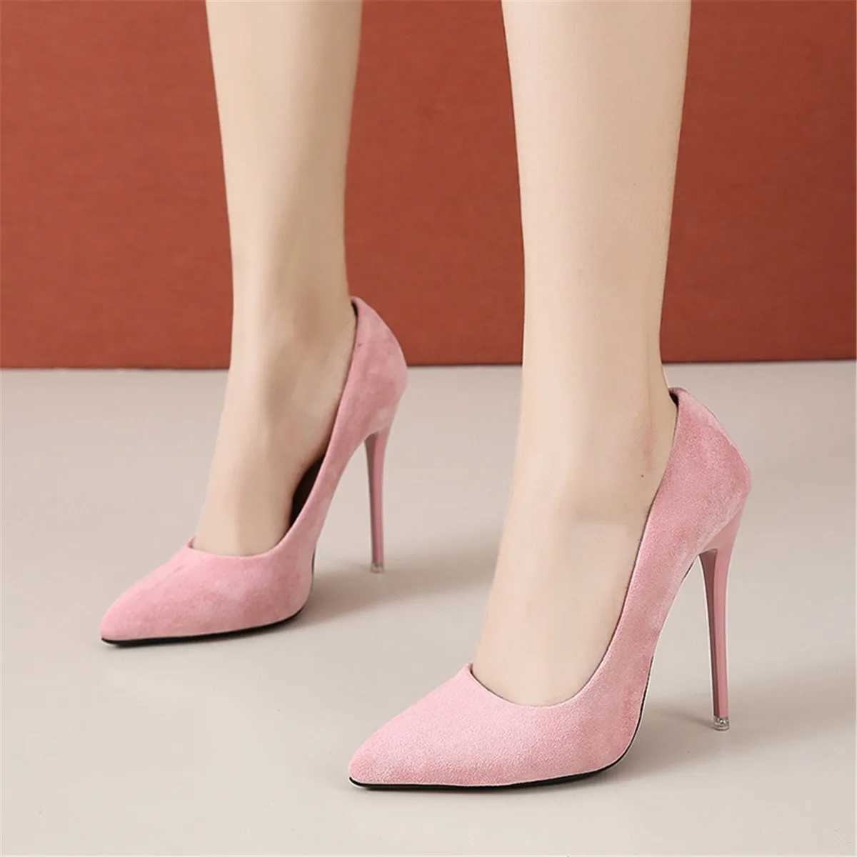 12cm high heels high h female pointy slim high heels shallow mouth Korean version single shoe large size 45 Y250319