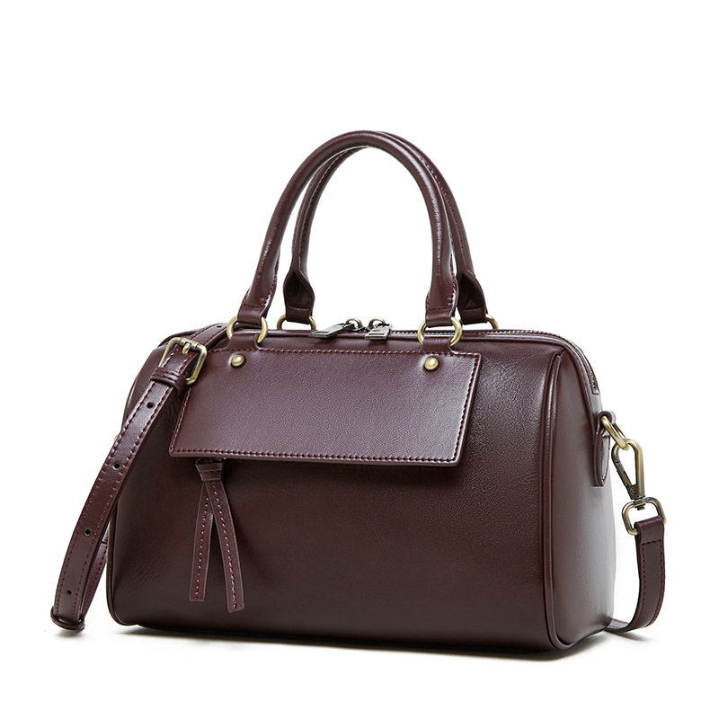 Winter New Genuine Leather Boston Pillow Bag, Fashionable Casual Handbag, Cowhide Single Shoulder Crossbody Women's Bag