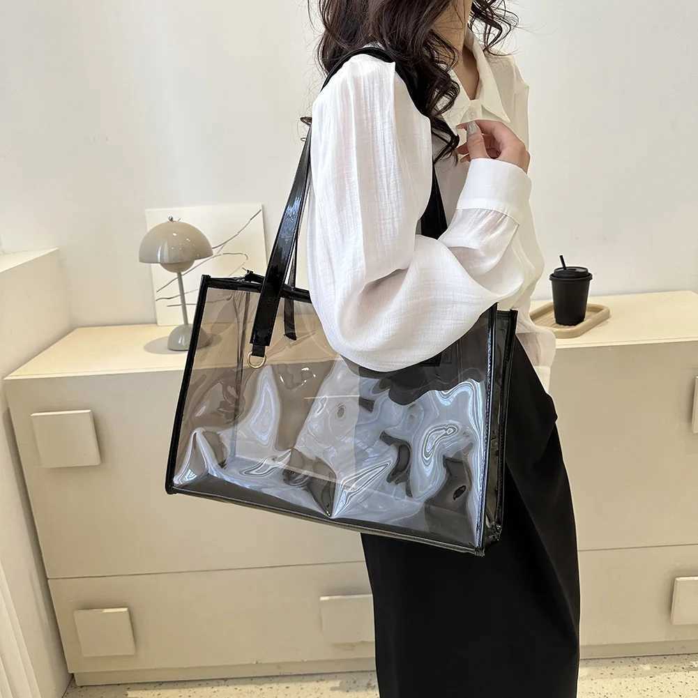 PVC Transparent Waterproof Travel Storage Bag for Women Handbags Large Bag Casual Shoulder Bags Summer Beach Shopping Bag 241203