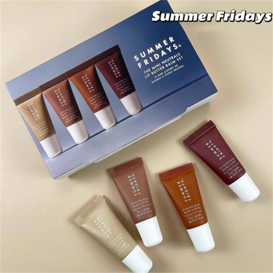 Butter Balm Set 4pcs Summer Fridays gloss 5g Mini Makeup Gift Box Kit Moisturize Jelly Oil Lipsticks Vanilla Beige Iced Coffee Brown Sugar Lip Care