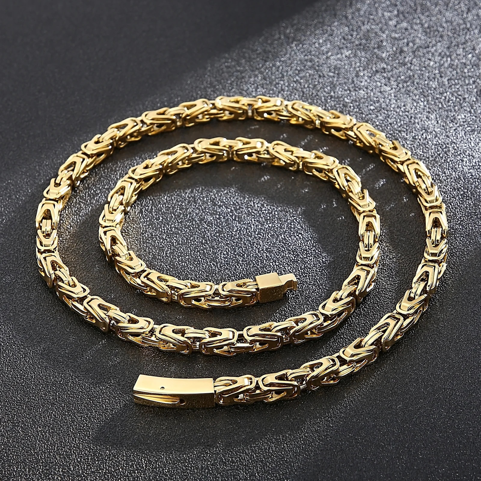 Fongten 65cm Byzantine Chain Necklace Mens Stainless Steel Square Chain Necklace Multi Color Jewelry 241202