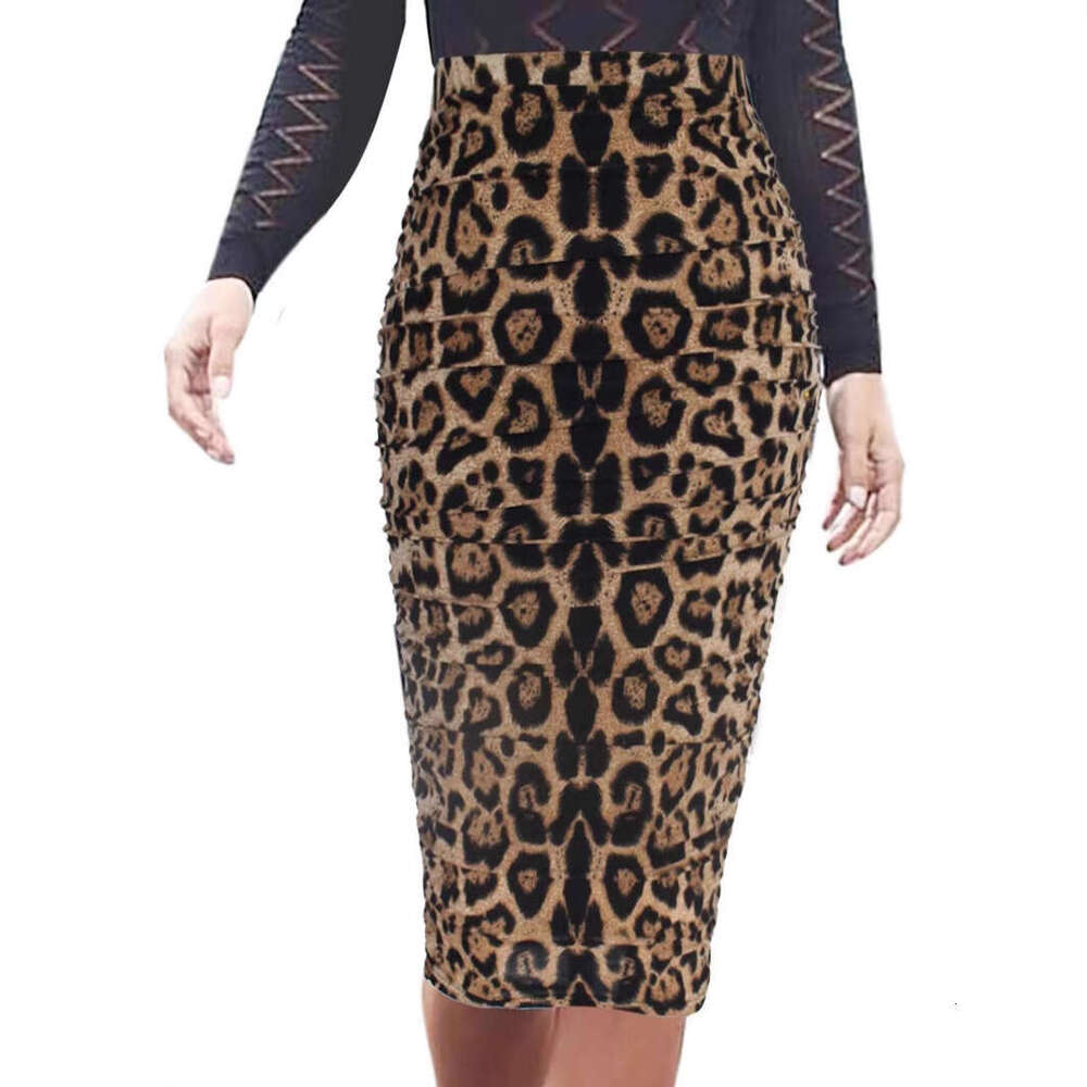 2024 Shein new women's leopard print sexy style high waisted hip hugging long skirt