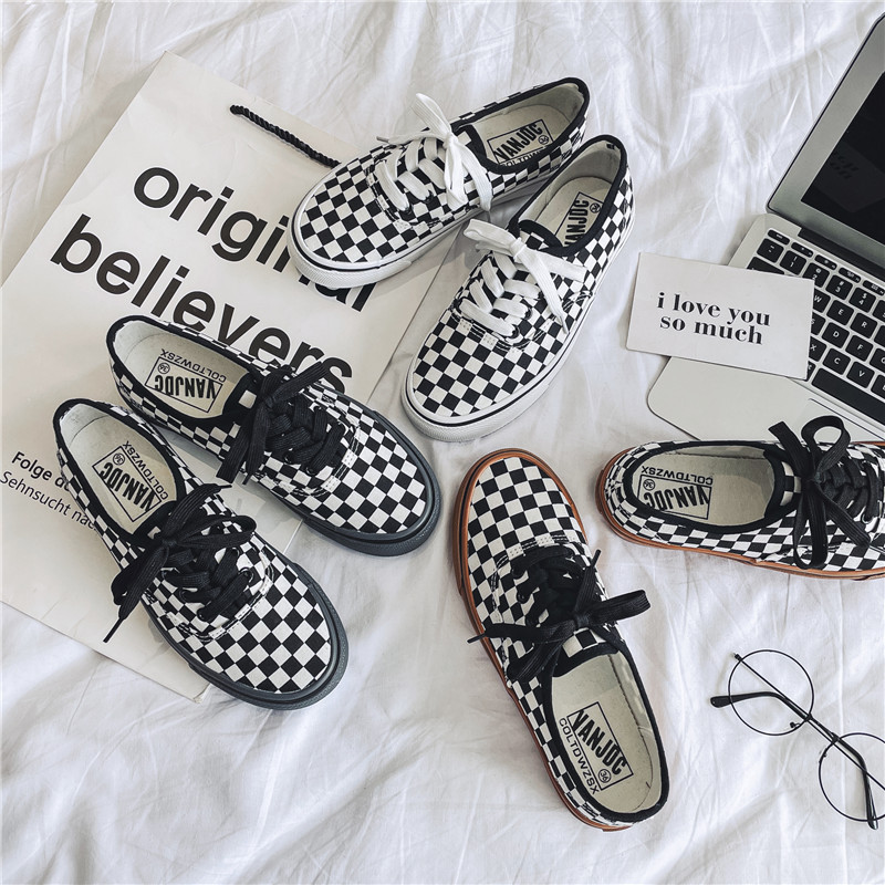 new free shipping designer shoes for mens womens casual shoes Classic Black and White Grid Outdoor leisure shoes size 35-44