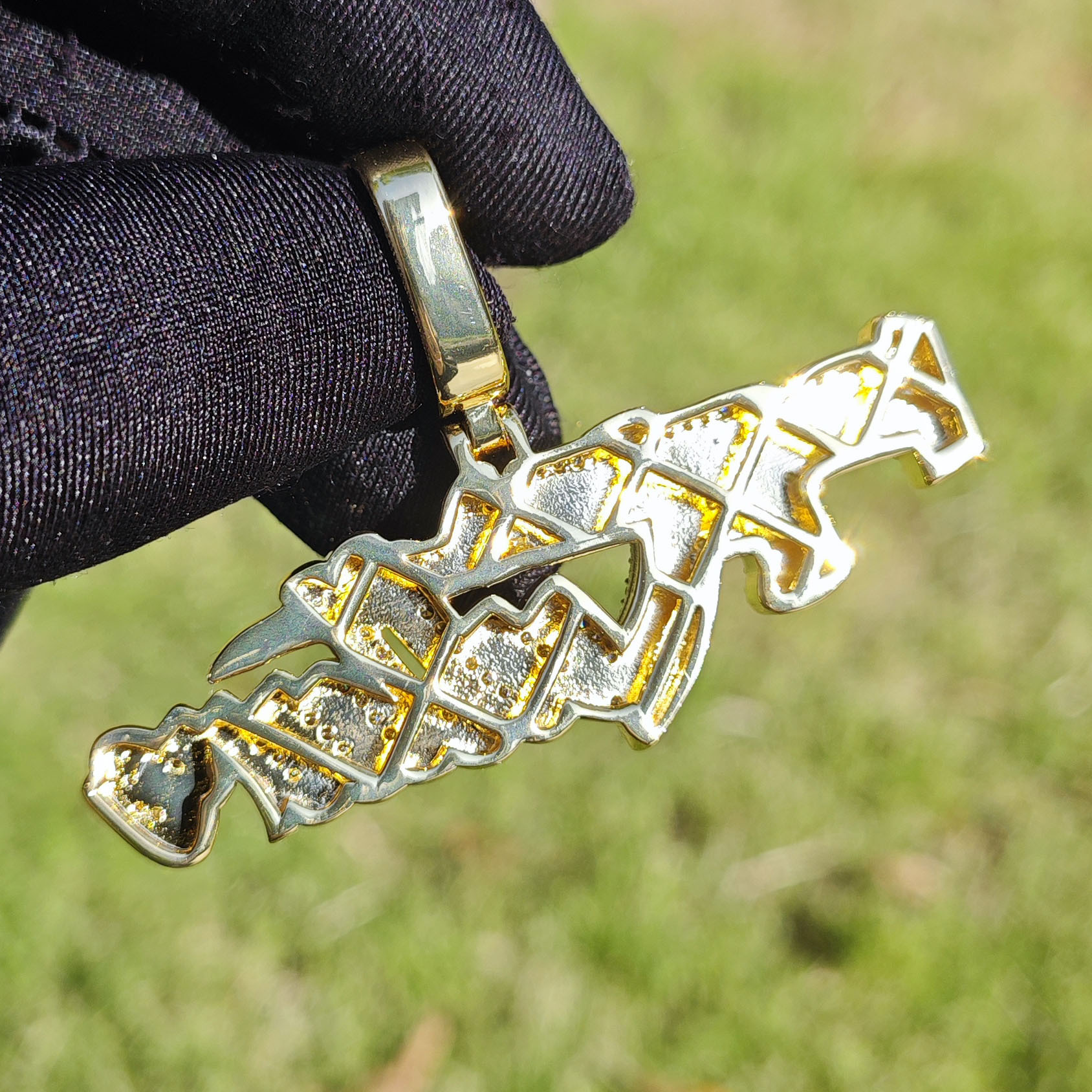 Hip Hop AK47 Gun Pendant Necklace 18K Gold Plated Colorful 5A Cubic Zirconia Rap Jewelry