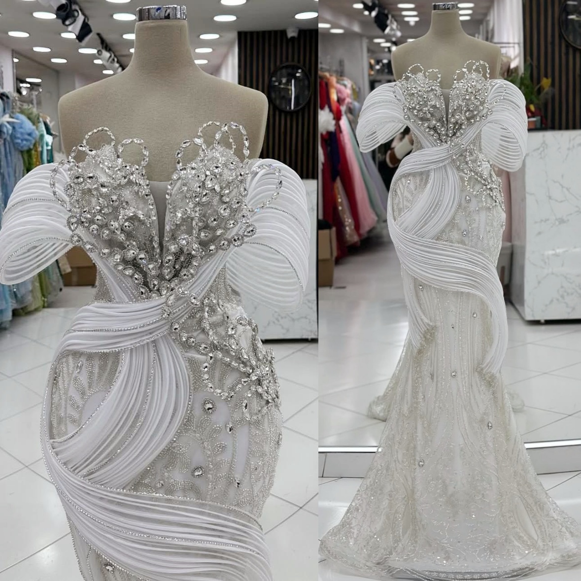 Ivory Mermaid Prom Dresses 2024 Rhinestones Sequined Stylish Evening Formal Party Second Birthday Engagement Gowns Plus Size Dress For Special Occasio