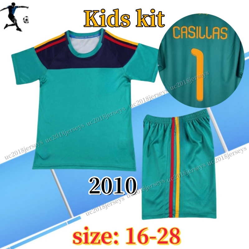 Kids kit Classic 2010 Goalkeeper Retro Soccer Jersey 10 CASILLAS XAVI LUIS boy Camiseta De Futbol children football shirts
