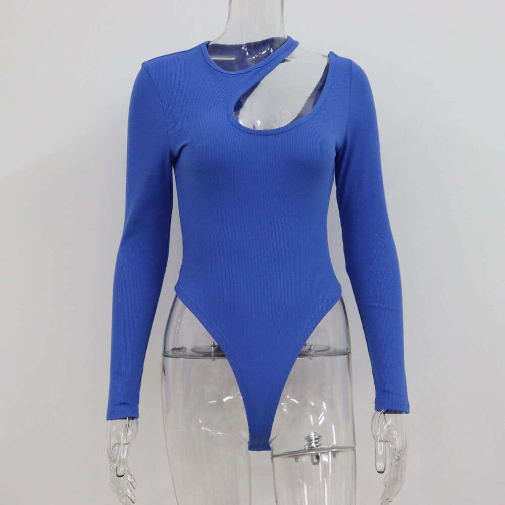 Ribbed hollow jumpsuit for women 2023 spring new long sleeved sexy top simple