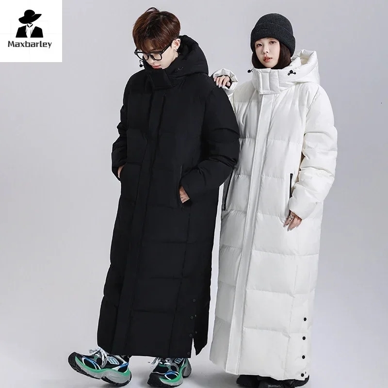 Winter Long Down Jacket Mens Womens y Lightweight Hooded Goose Warm Parka Streetwear Snow Thick Puffer w241112