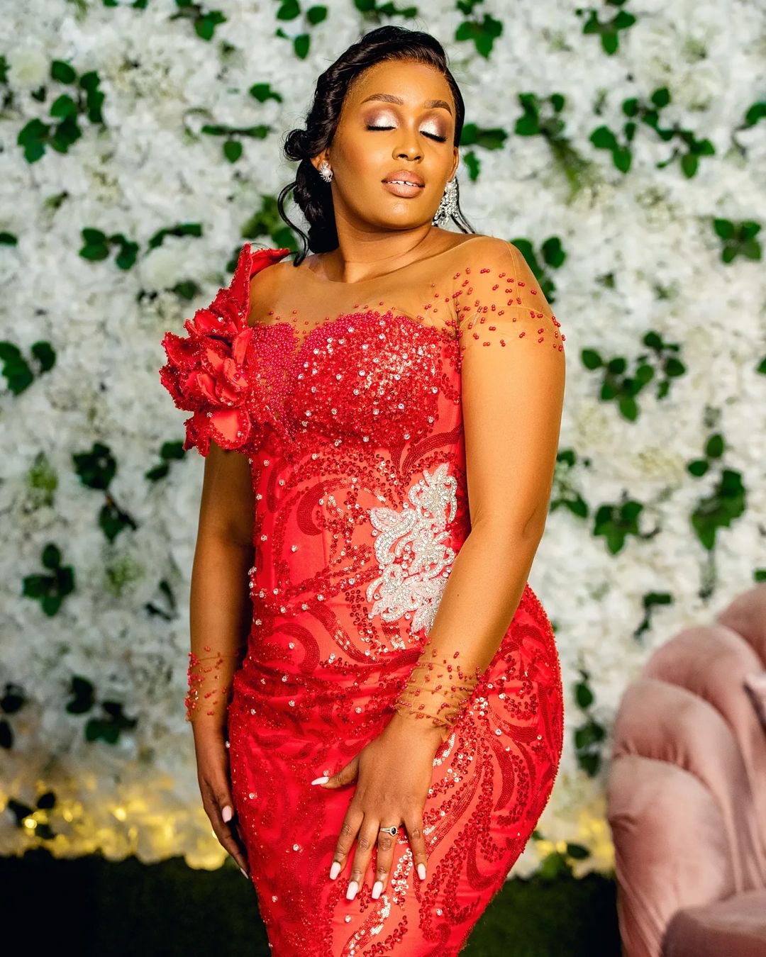 Red Mermaid Prom Dresses 2024 Rhinestones Florals Sequined Lace Evening Formal Party Second Birthday Engagement Gowns Plus Size Dress For Special Occa