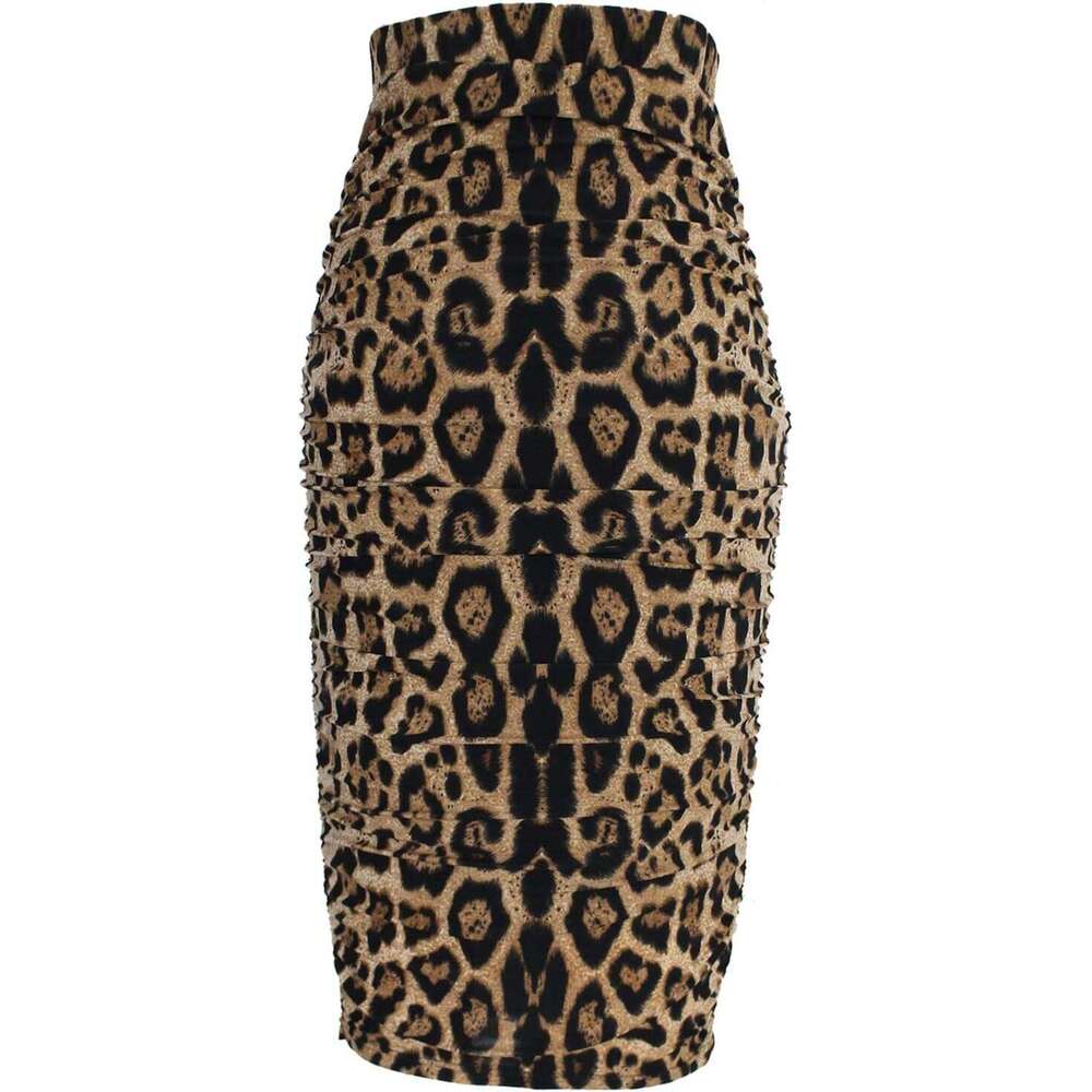 2024 Shein new women's leopard print sexy style high waisted hip hugging long skirt