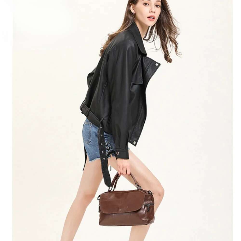 Motingsome Soft Cowhide Messenger Bag Women Leisure Handbag Crossbody Lady Flap Casual Daily Purse Top Handle Tote
