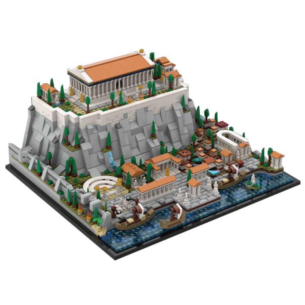Gobricks MOC Greece Acropolis of Athens Parthenon Amphitheatre Building Block Modular Castle Tower Architecture Brick Model ToyXJ241203