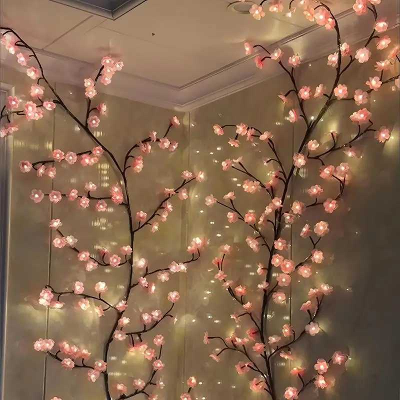 USB Powered Cherry Blossom Branch Lights 8 Modes 96LEDs String Lights for Living Room Bedroom Wedding Christmas Holiday Decor Z241203