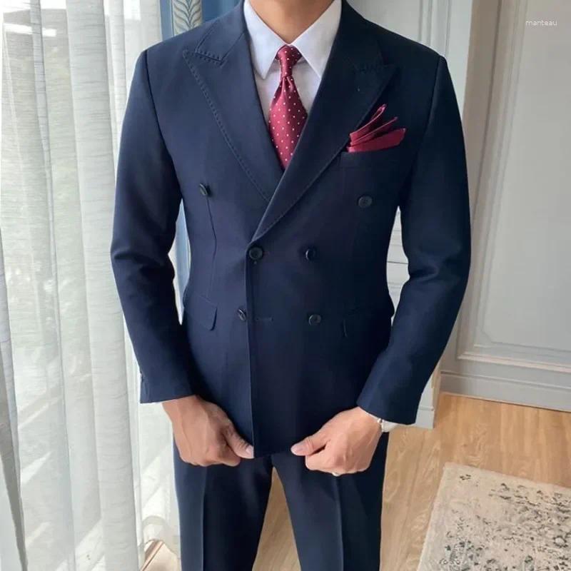 Men's Suits Business Formal Korean 2 Piece Outfit Set Man Dress Full Suit For Men Fashion Classic Trends Clothing Gentleman Blazer