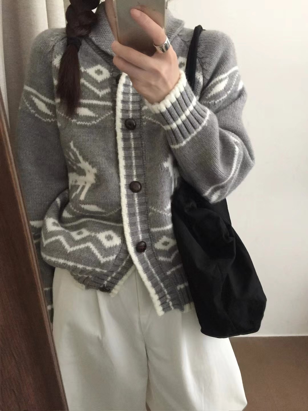 Women's Knits Knitted Cardigan Horn Button Retro Sweater Squirrel Jacquard Loose Winter Jacket Korean Fashion Christmas