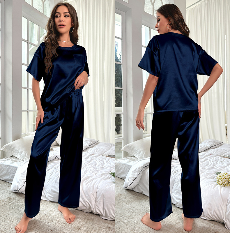 Fashion Designer Ice Silk Pajamas Women's Summer Short sleeved Pants Home Clothes Loose Casual Set 3147