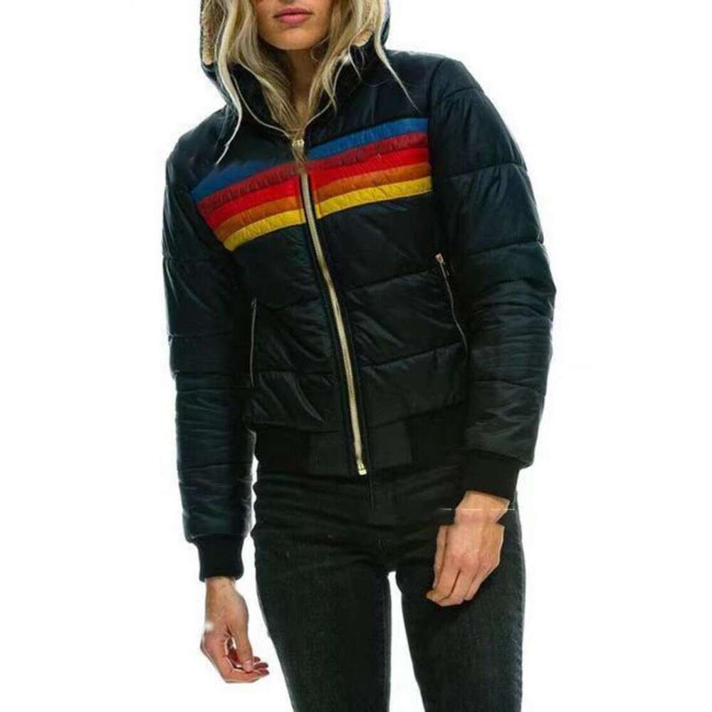 2020 European American women's casual hooded printed short cotton jacket 2024 new style chic and elegant clothing