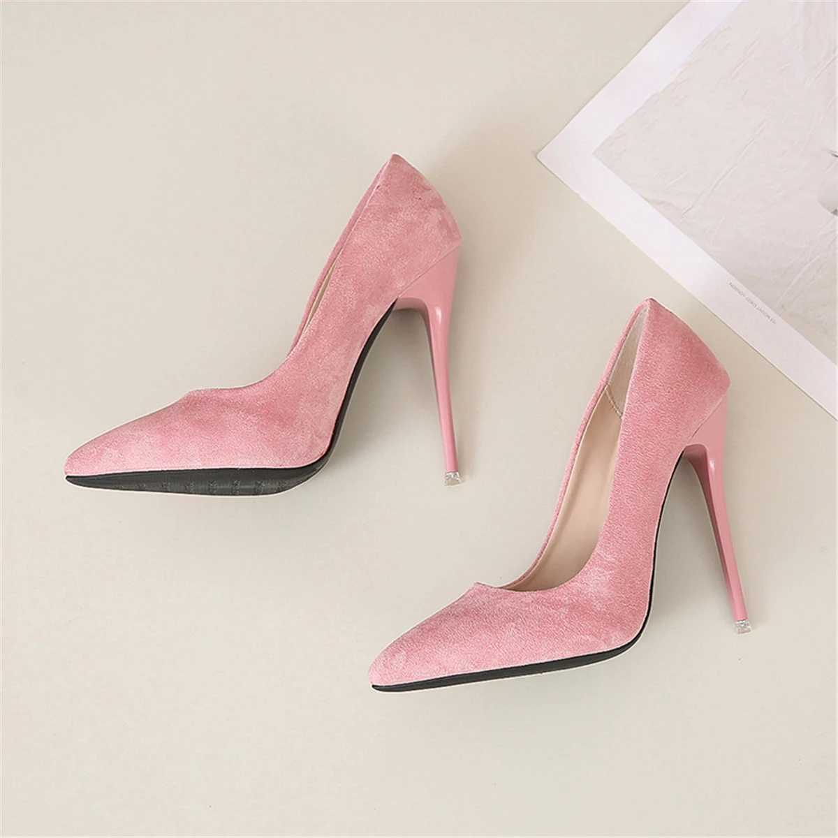 12cm high heels high h female pointy slim high heels shallow mouth Korean version single shoe large size 45 Y250319