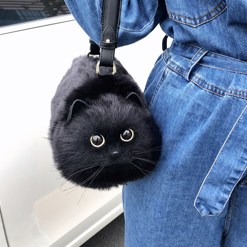 Free Shipping Mini Cute Black Cat High Quality Designer Leather Handbag Fashion Women's Crossbody Bag