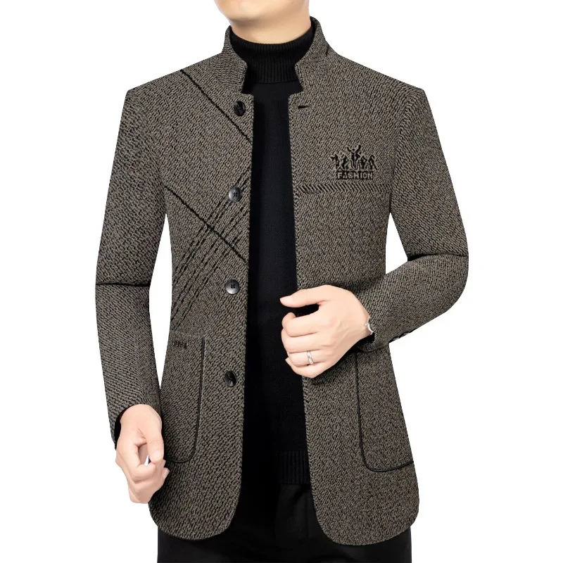Autumn Men Standup Collar Wool Blends Trench Coats Business Casual Blazers Jackets Quality Man Thicker 4XL 241202
