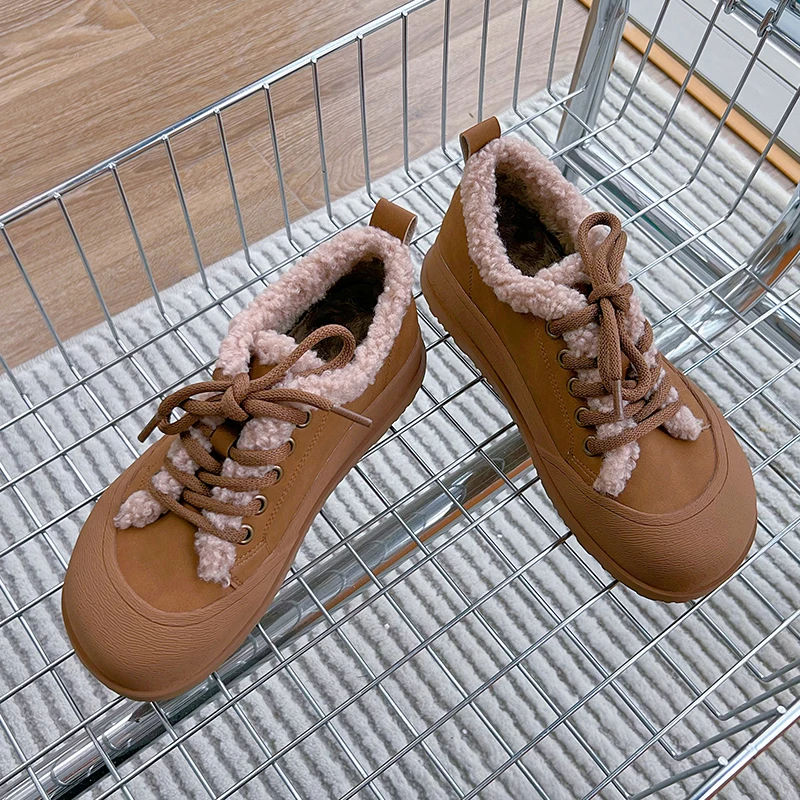AIYUQI Winter Female Shoes Flat-soled Velvet Sneakers for Women Large Size Snow Boots Women's Fur Shoes