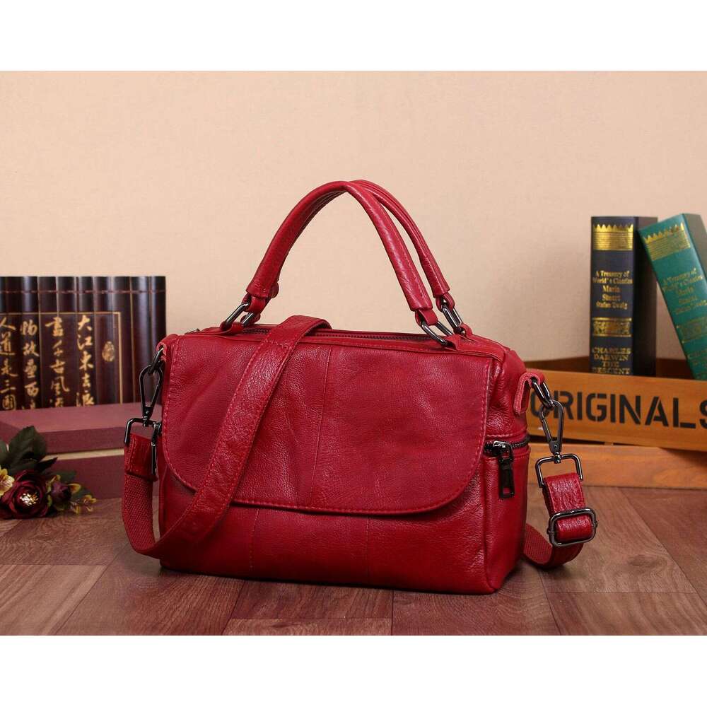 Motingsome Soft Cowhide Messenger Bag Women Leisure Handbag Crossbody Lady Flap Casual Daily Purse Top Handle Tote