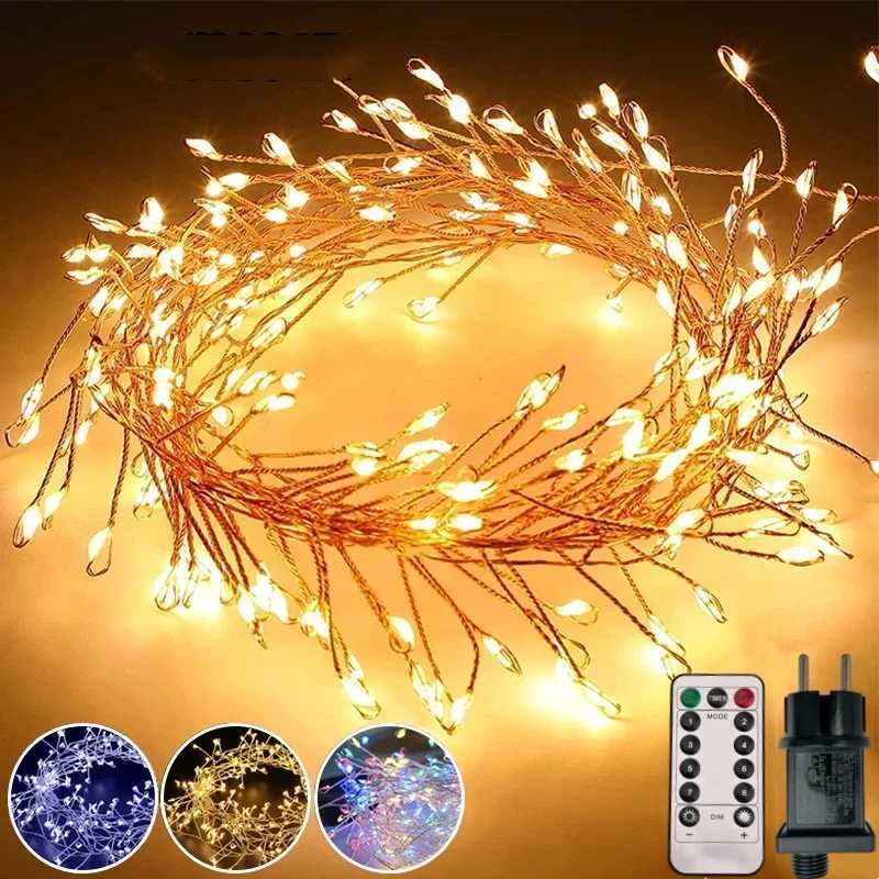 Firecrackers Cluster Garland Fairy Lights Copper Wire Remote Control LED String Lights Wedding Party Christmas Room Decorations Z241203