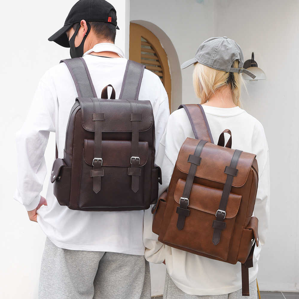 Large capacity soft PU leather backpack, casual business computer bag, student backpack, outdoor travel backpack 241203