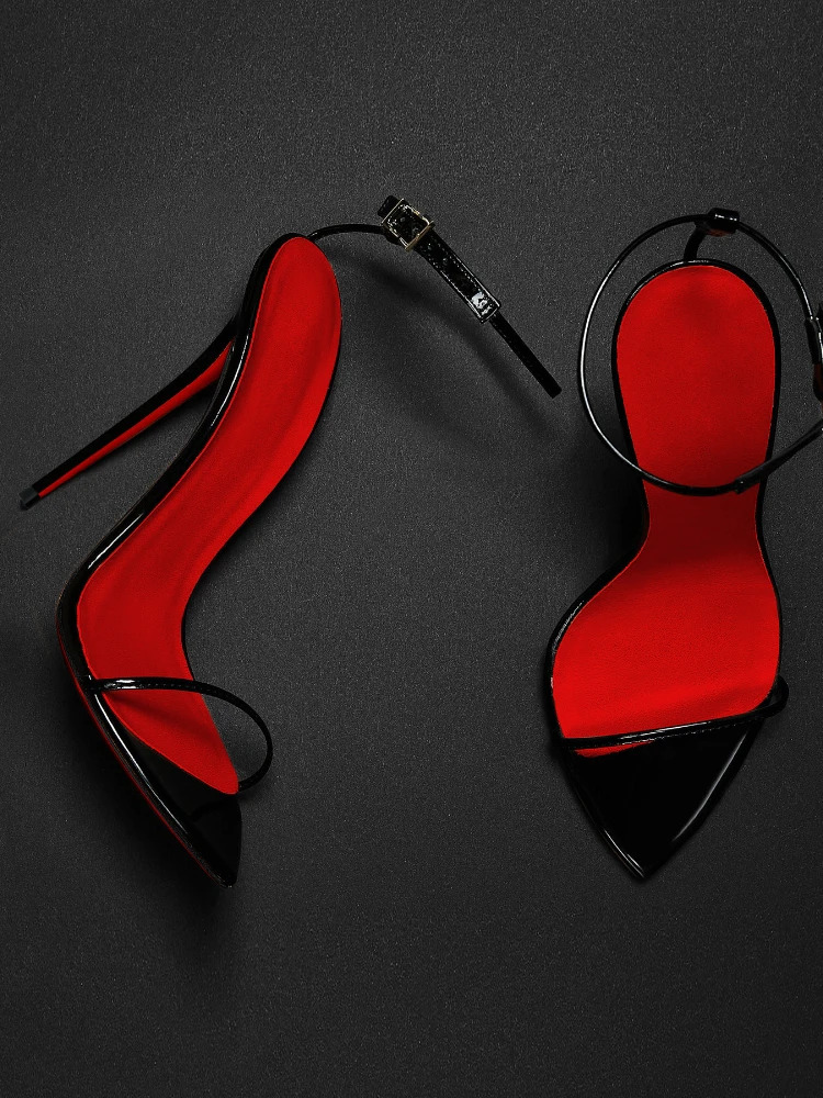 S Pointed Straight Strap Sandals For Women, Slim Sexy Red Sole, Super High Heels, Plus Size Fashion Women's Shoes
