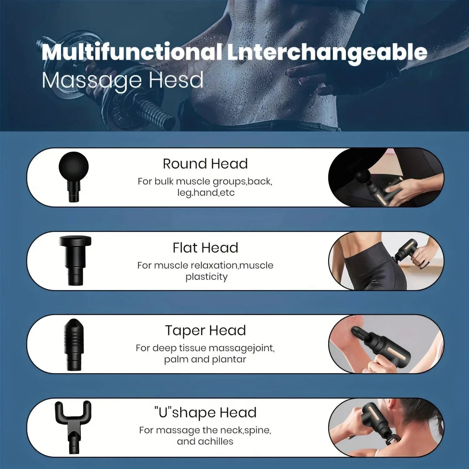 Portable Fascia Massage Gun Electric Percussion Pistol Massager Body Massage with LED Touch Screen 4 Replaceable Massage Heads 241203