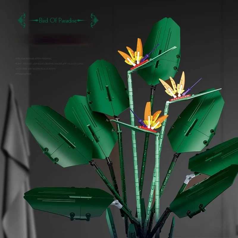 Moc Fit 10289 Bird of Paradise Bouquet Rose Building Block Bricks Unziptoy Diy Potted Illustration Home Decor Christmas GiftsXJ241203