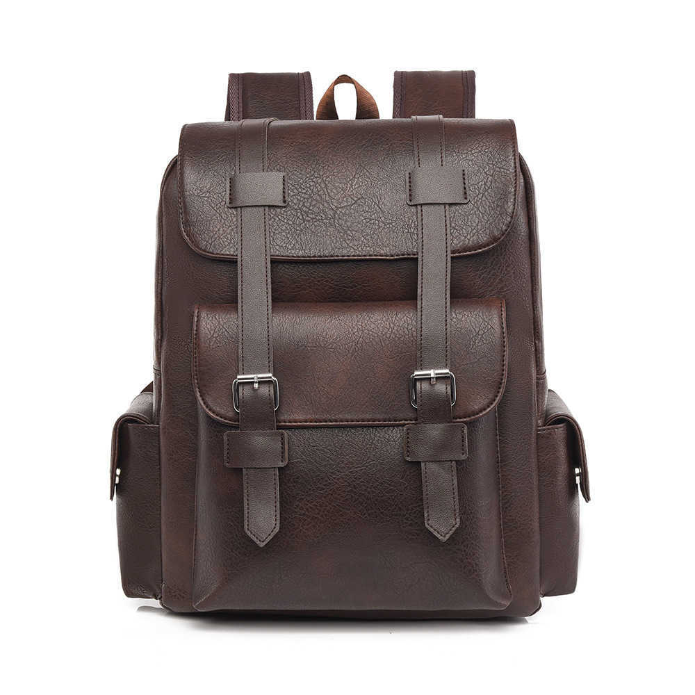 Large capacity soft PU leather backpack, casual business computer bag, student backpack, outdoor travel backpack 241203