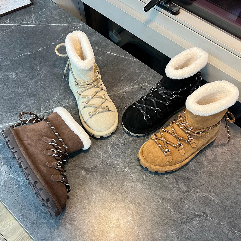 AIYUQI Flat Snow Boots Non-slip Women's Winter Shoes Large Size Women's Ankle Boots