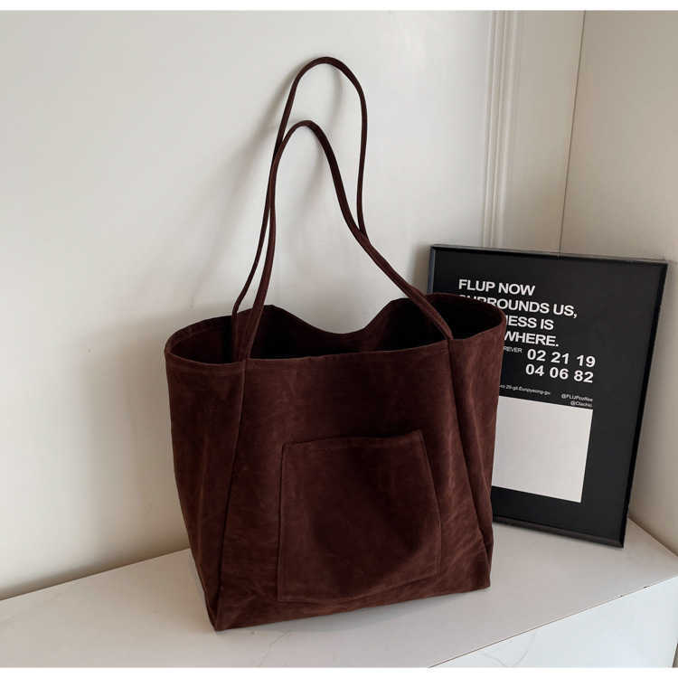 Casual, minimalist texture, large capacity commuting tote bag for women, solid color, versatile, lazy suede, single shoulder armpit bag