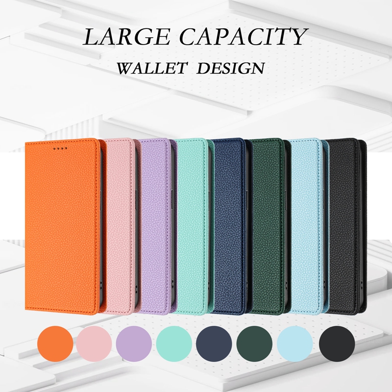 16E Business Litchi Leather Wallet Cases For Iphone 17 Air 16 Plus 15 Pro Max 14 13 12 11 X XR XS Suck Closure Magnetic Flip Cover Leechee Card Slot H