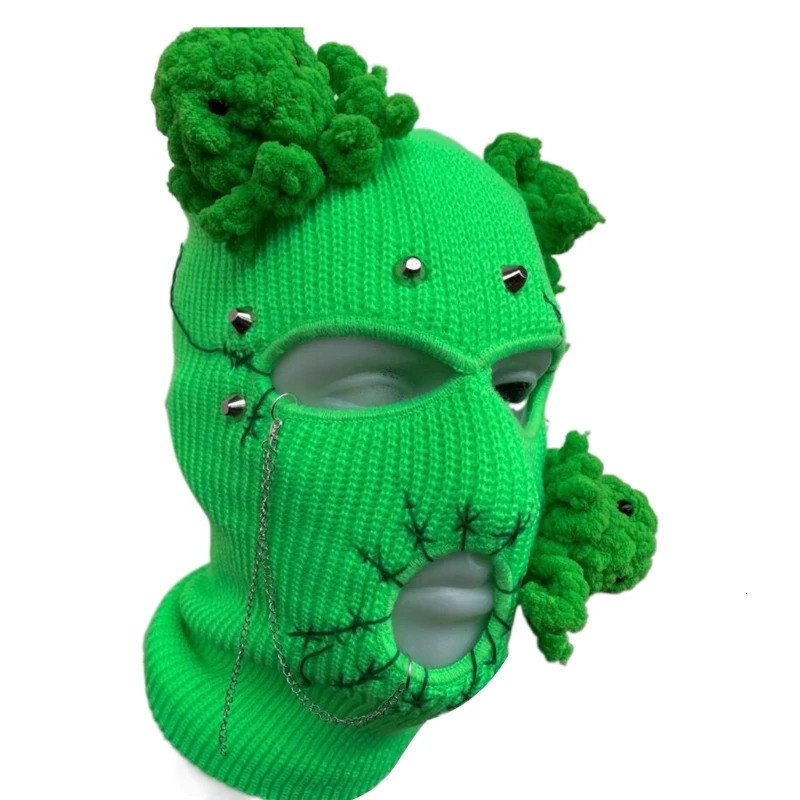 Knitted full face Balaclava hiking scarf devil horn Balaclava skiing Halloween hat 241202