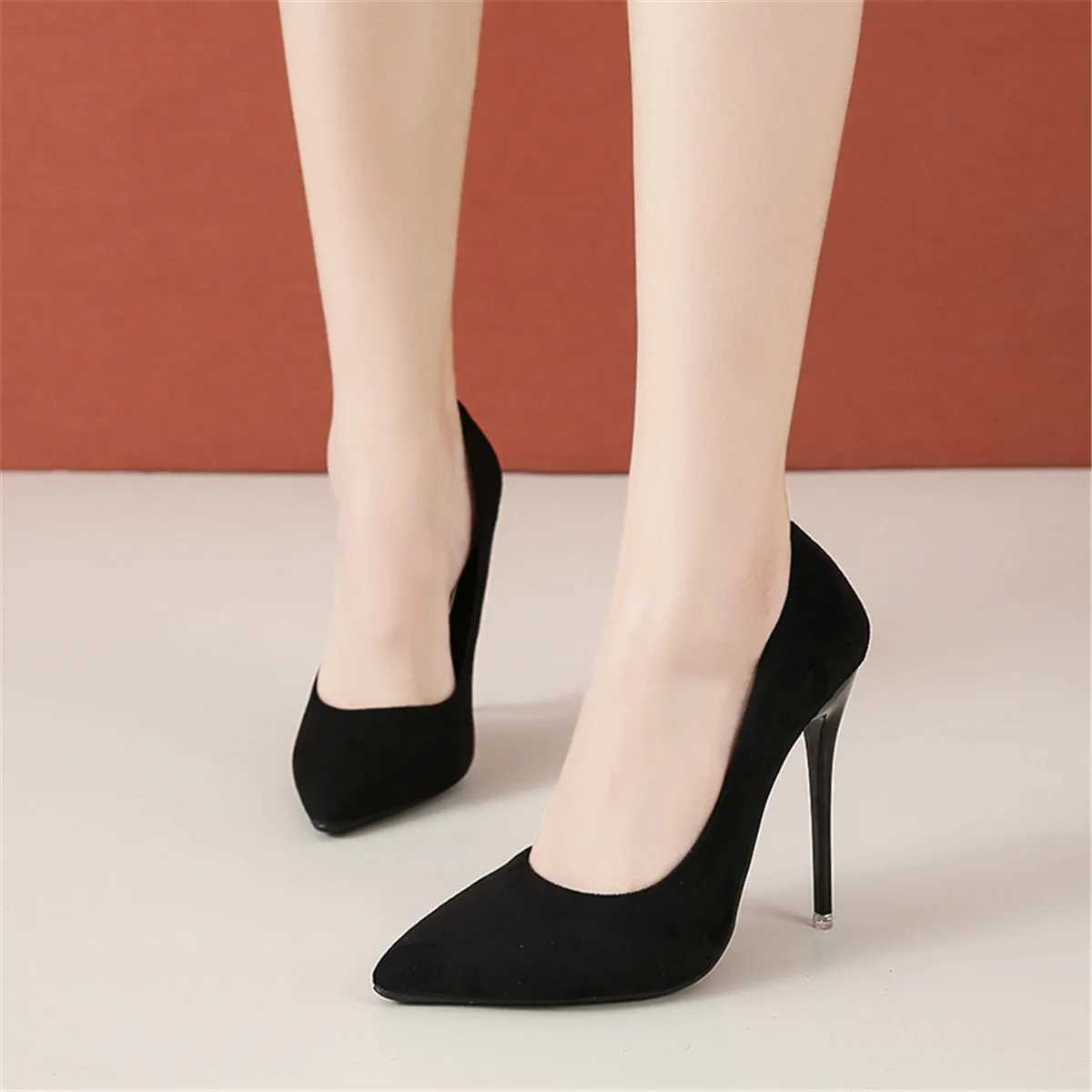 12cm high heels high h female pointy slim high heels shallow mouth Korean version single shoe large size 45 Y250319
