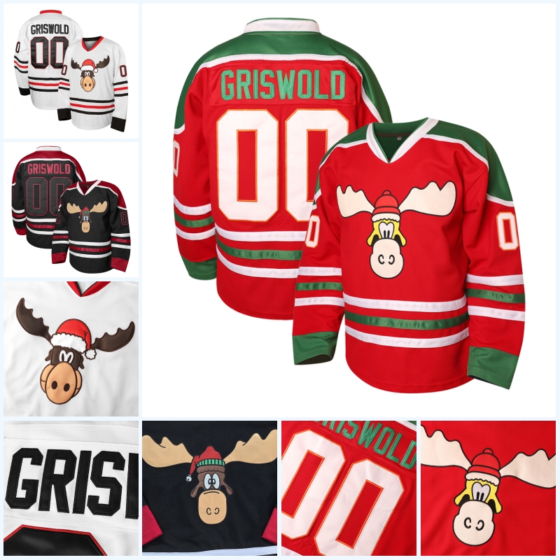 00 Moose Clark Hockey Jerseys X-Mas Vacation Stitched Letters Numbers Fan Apparel Breathable Polyester S-3XL White Black Red Milu deer