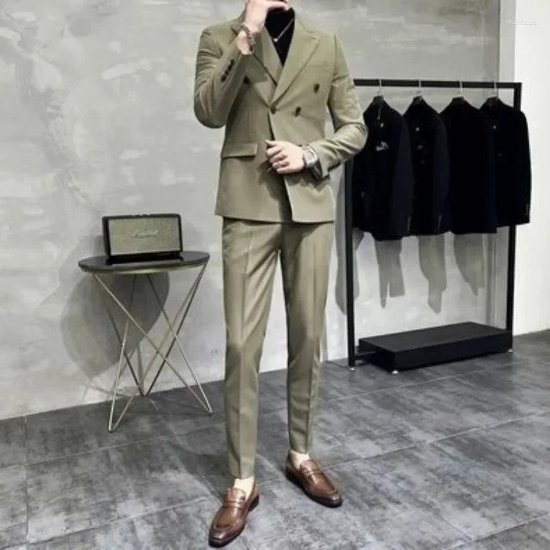 Men's Suits Business Formal Korean 2 Piece Outfit Set Man Dress Full Suit For Men Fashion Classic Trends Clothing Gentleman Blazer